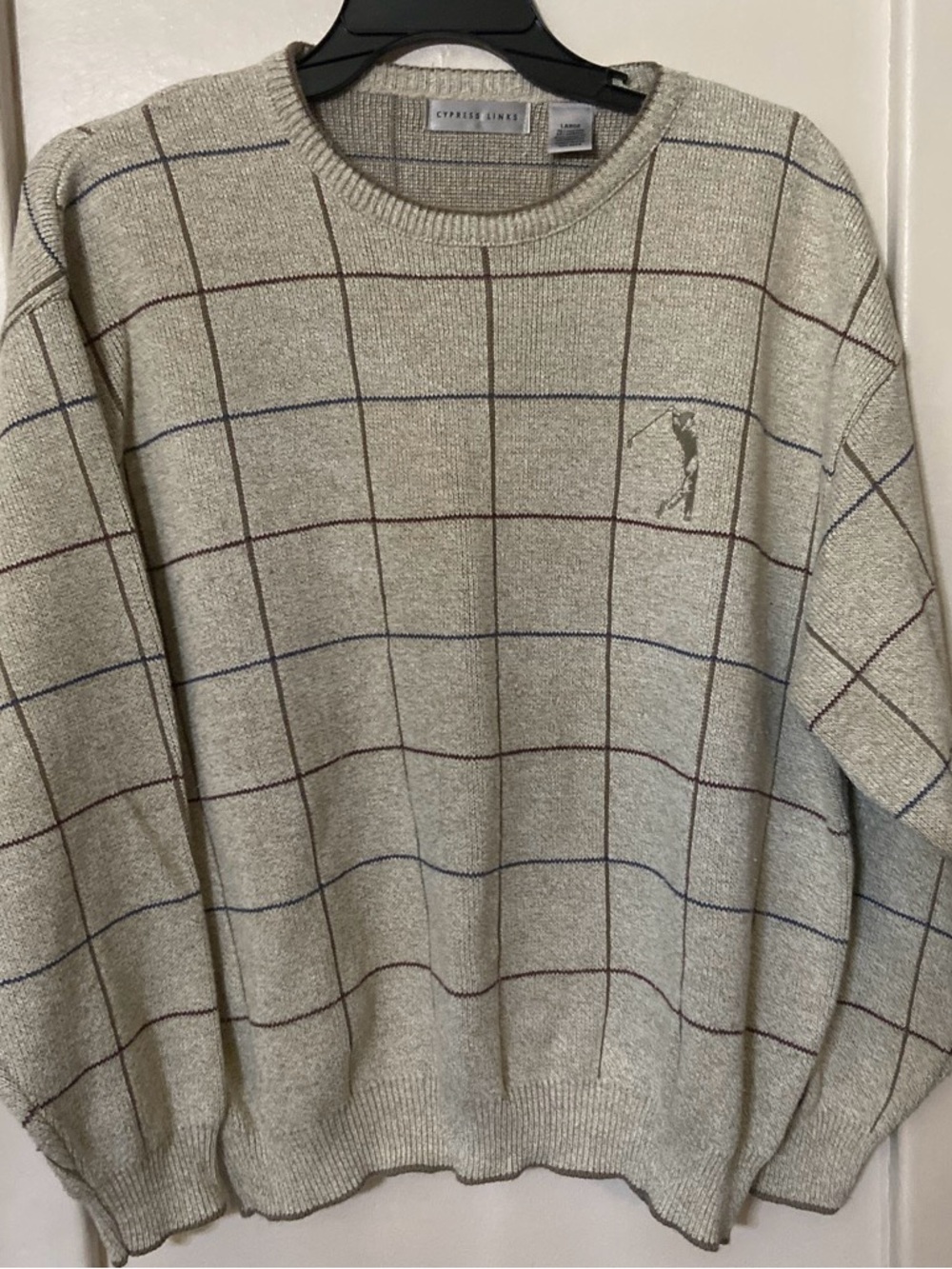 Cypress Links Men's Cream golf Windowpane Crewneck Sweater
